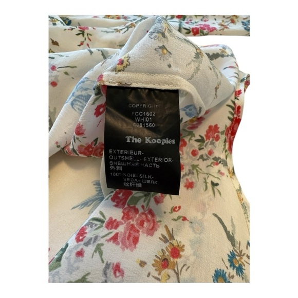 The Kooples | White Bird Avian & Floral-Print Silk Shirt - Size 1 / Small - Picture 7 of 13